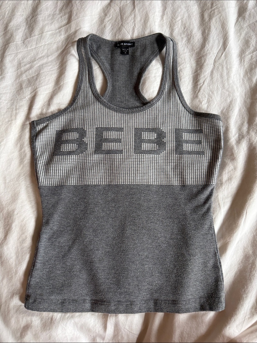 bebe Gray Racerback Logo Tank Top